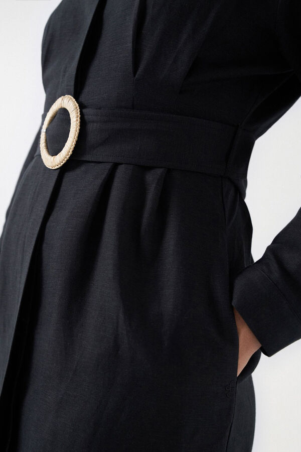 Cortefiel Linen dress with belt Black
