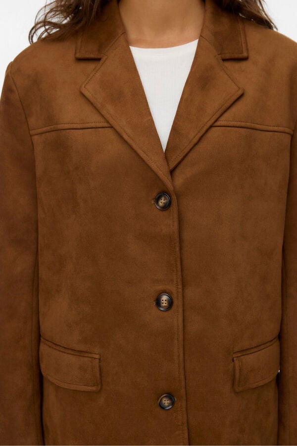 Vero Moda Casaco curta com efeito camurça Castanho