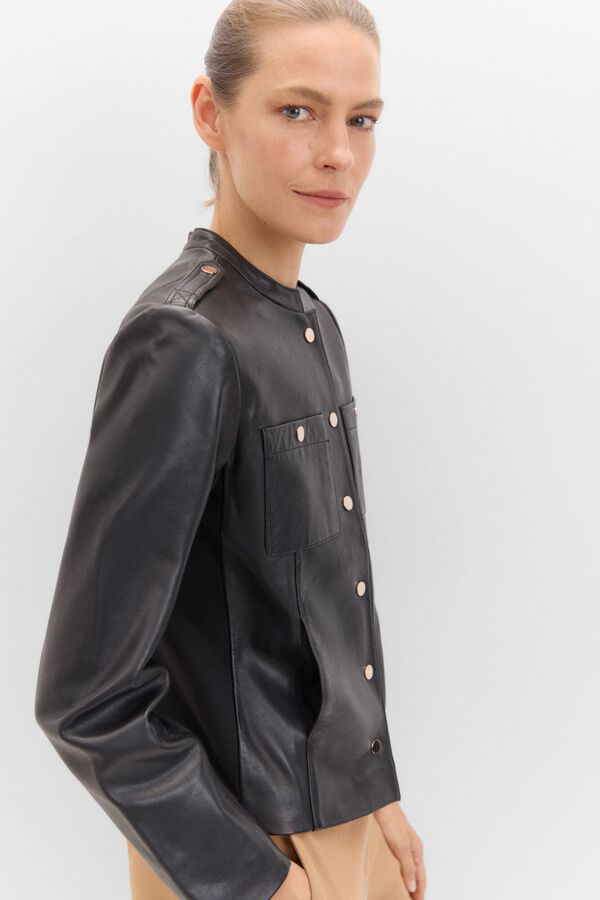 Cortefiel Comfort leather jacket Black