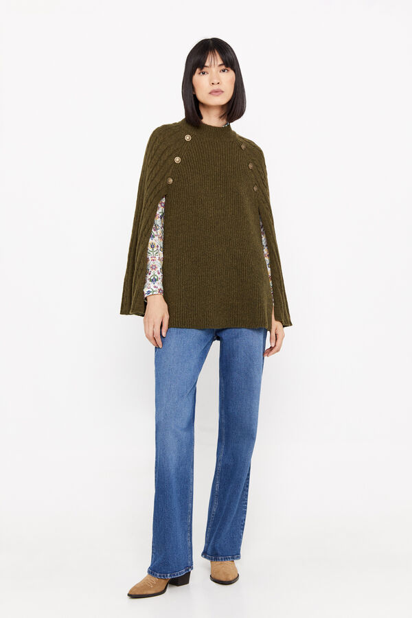 Cortefiel Buttoned poncho jumper Green