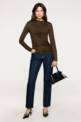 Selected Top fruncido slim fit Marrón oscuro