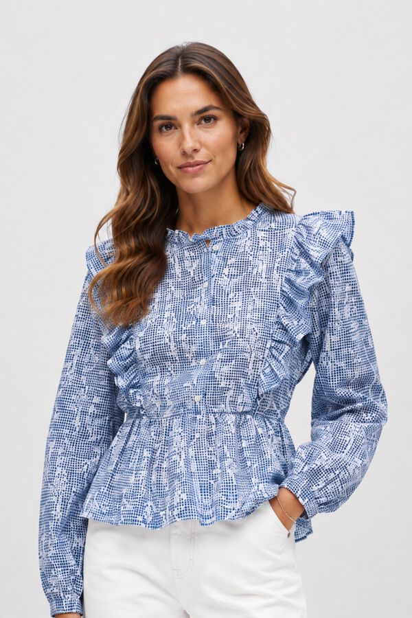 Object Blusa estampada com folhos Azul