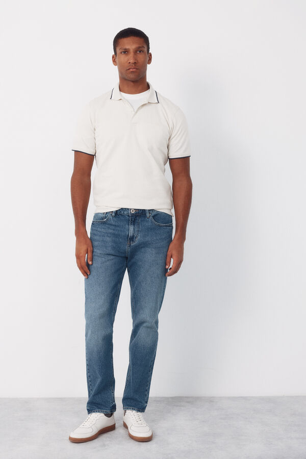 Cortefiel Fantasy neck structure polo shirt Ivory