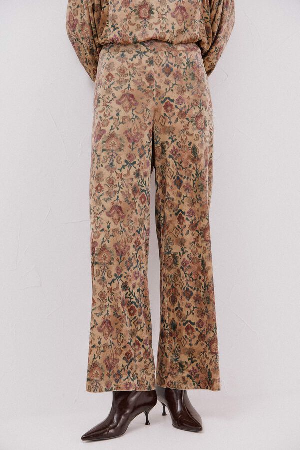 Cortefiel print velvet pants Printed brown