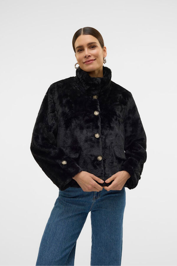 Vero Moda Sobretudo curto com efeito de pelo Preto