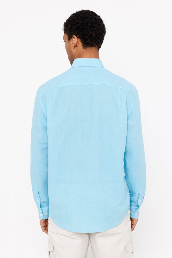 Cortefiel Camisa linho algodão liso Azul