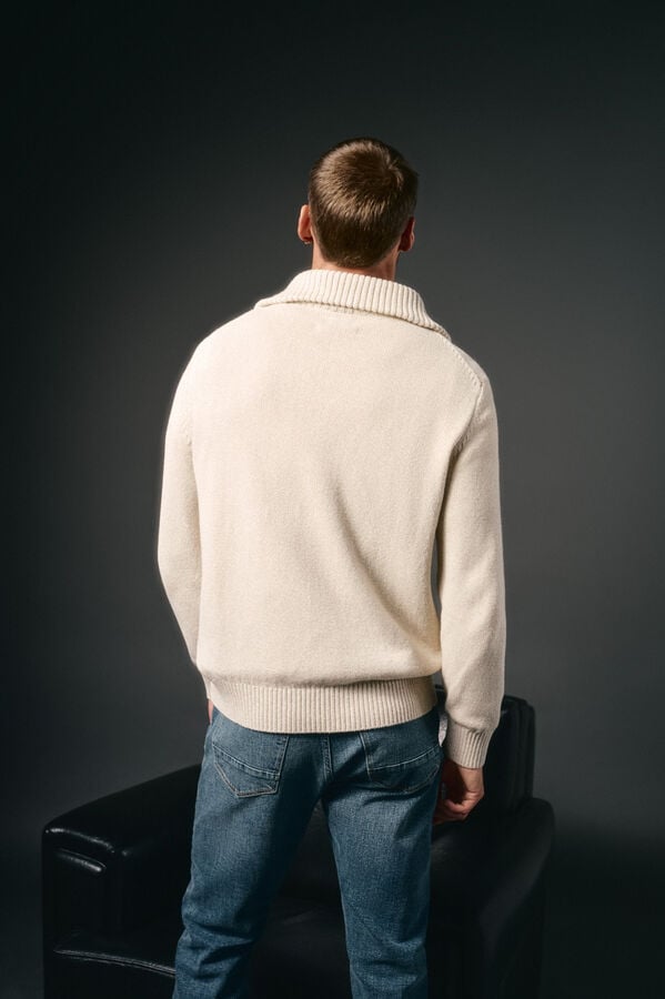 OOTO Jersey cuello polo cremallera algodón Beige