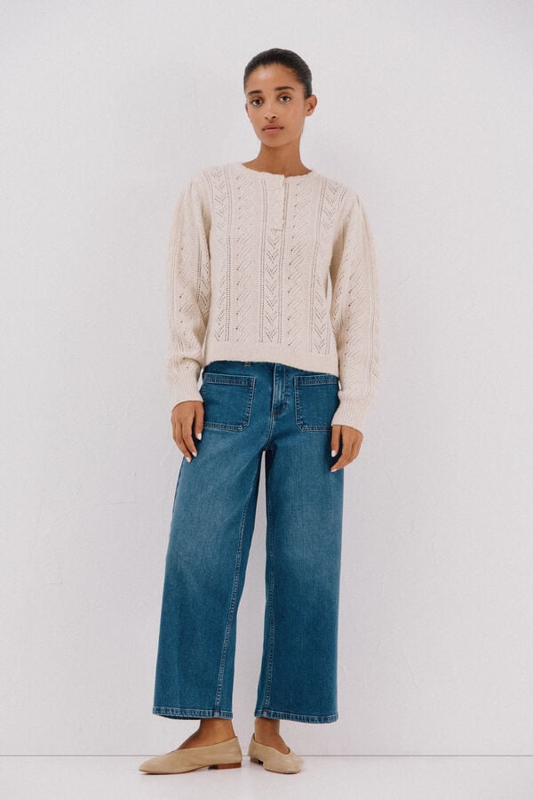 Cortefiel Openwork baker's sweater Ivory