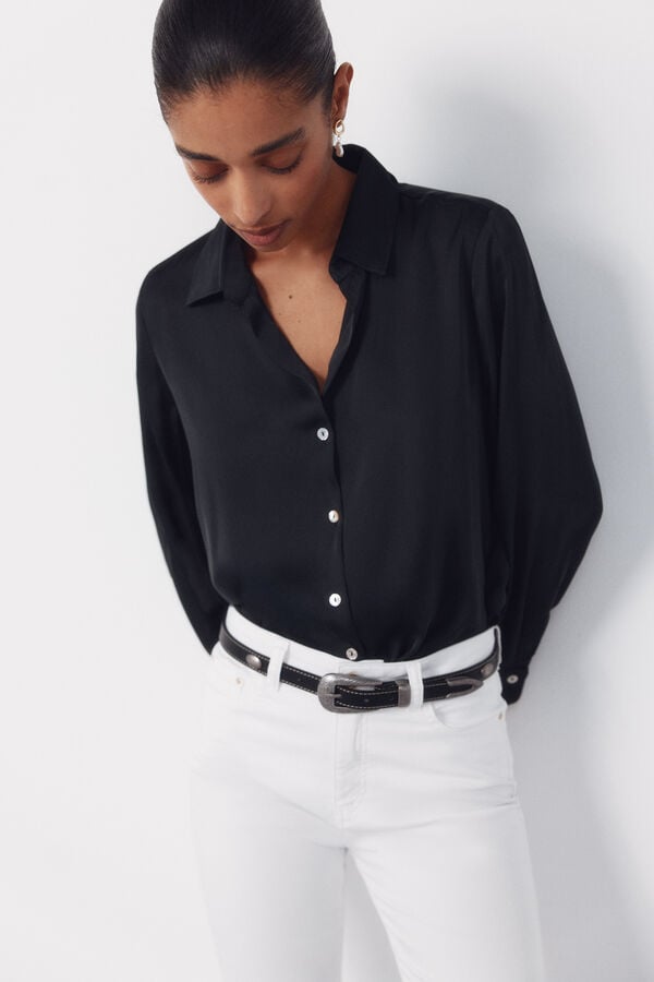Cortefiel Satin-finish shirt Black