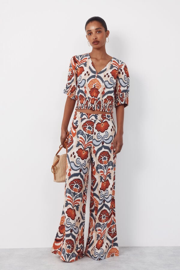 Cortefiel Printed wide-leg trousers Multicolour