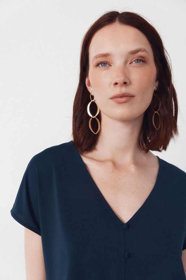 Cortefiel V- buttons neckline v Navy