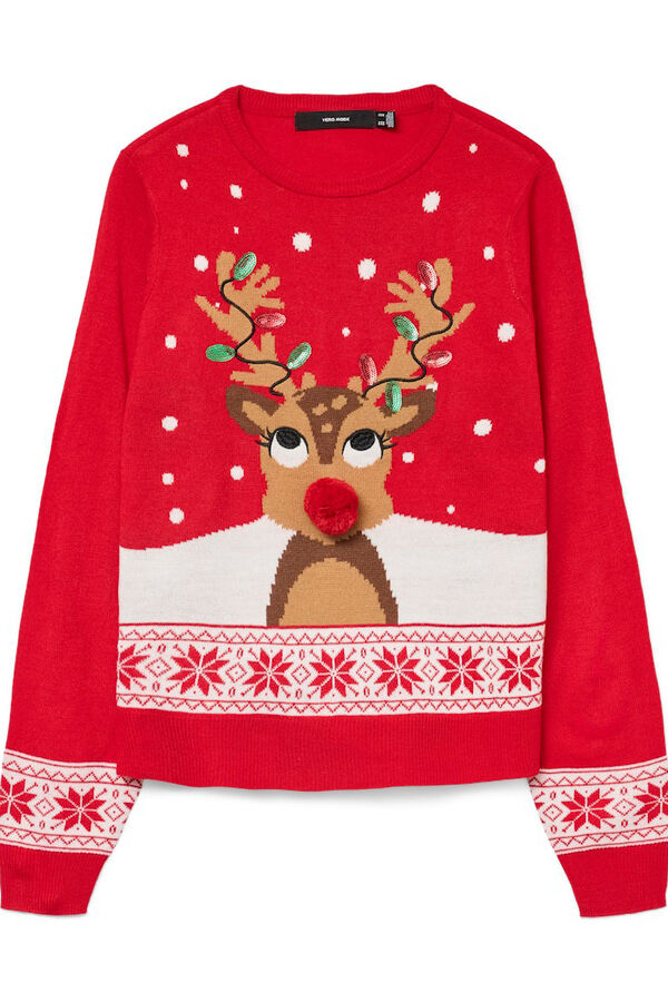 Vero Moda Camisola feminino com estampado de Natal e gola redonda Vermelho