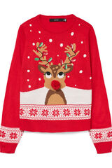 Vero Moda Camisola feminino com estampado de Natal e gola redonda Vermelho