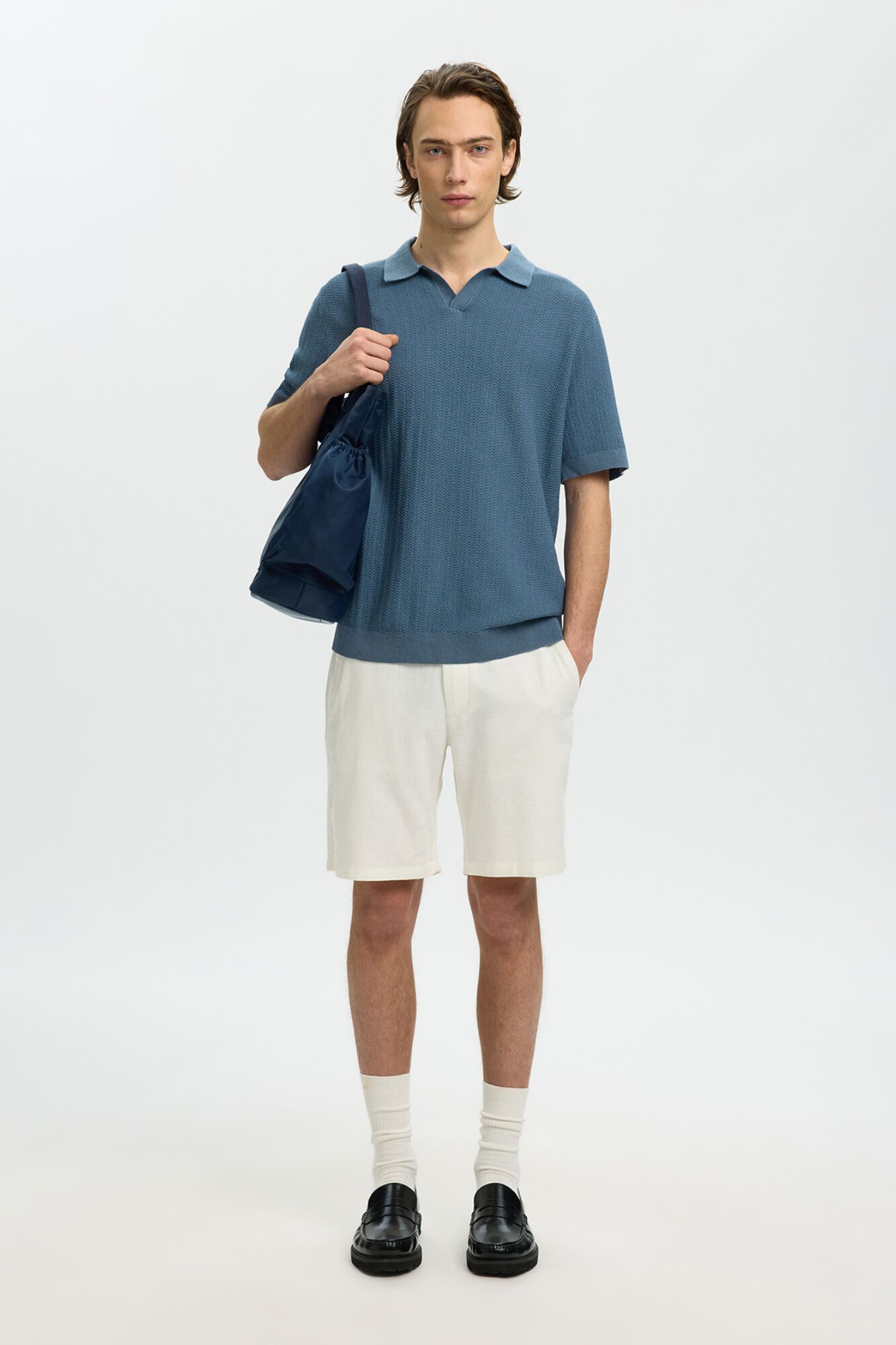 Selected Polo de malha com gola aberta