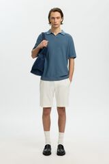 Selected Polo de malha com gola aberta Azul