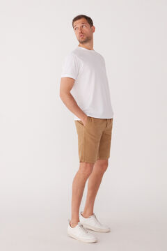 Cortefiel Cotton and linen Bermuda shorts with drawstring waist Camel