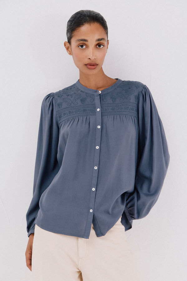 Cortefiel Blouse with embroidered detail Blue