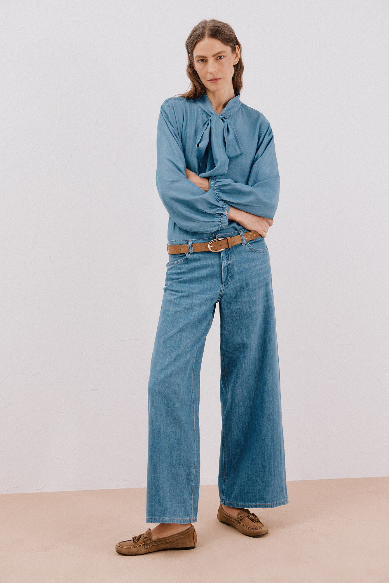 Cortefiel Camisa jeans com la&ccedil;o