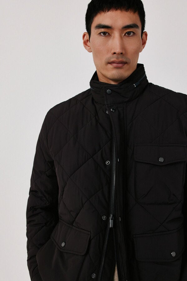 Cortefiel Diamond quilted field jacket Dark brown