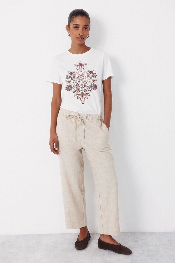 Cortefiel Floral print t-shirt White