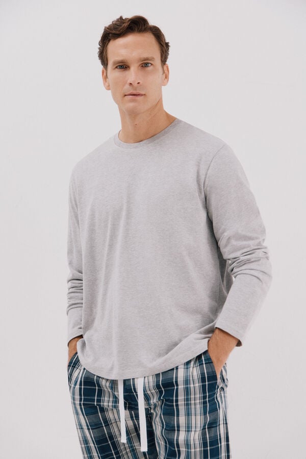 Cortefiel Jersey-knit and cloth pyjama set Grey