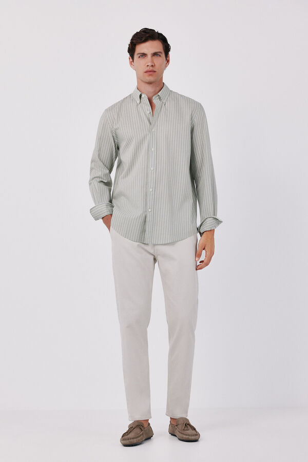 Cortefiel Striped light oxford shirt Kaki
