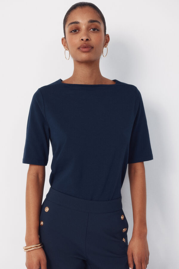 Cortefiel Boat neck t-shirt Navy