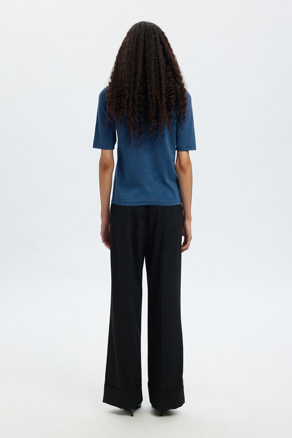 Selected Top de manga curta com glitter Azul