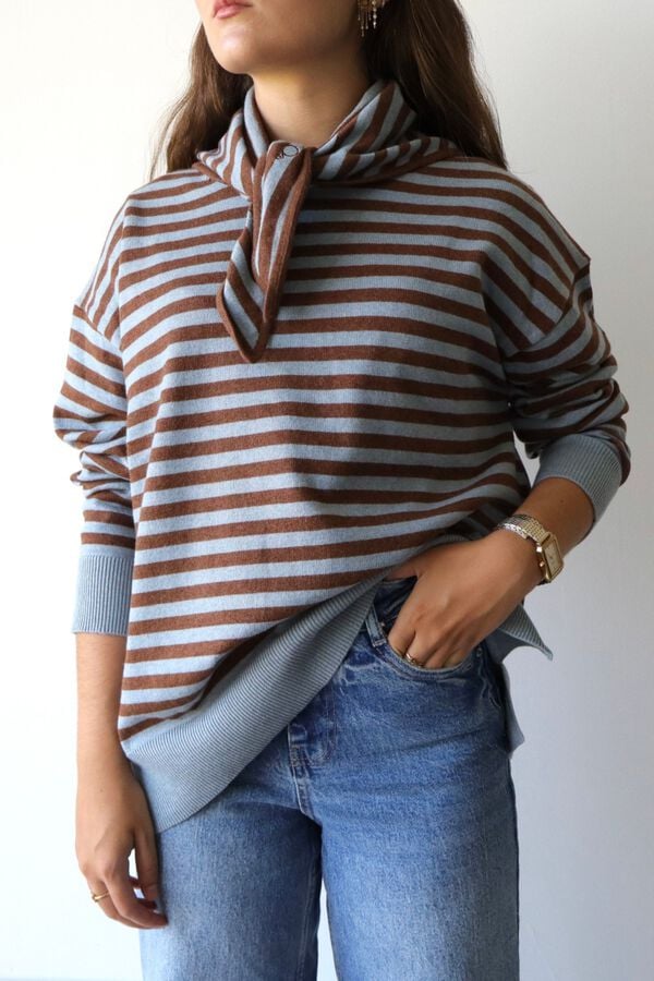Mutitaa Striped crew neck women's jumper with bandana Multicolour