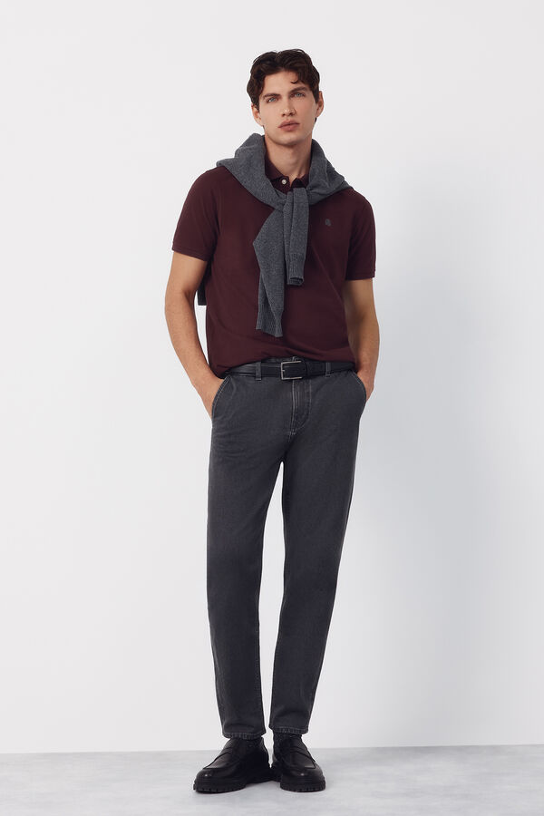 Cortefiel Piqu&eacute; basic slim polo shirt Maroon