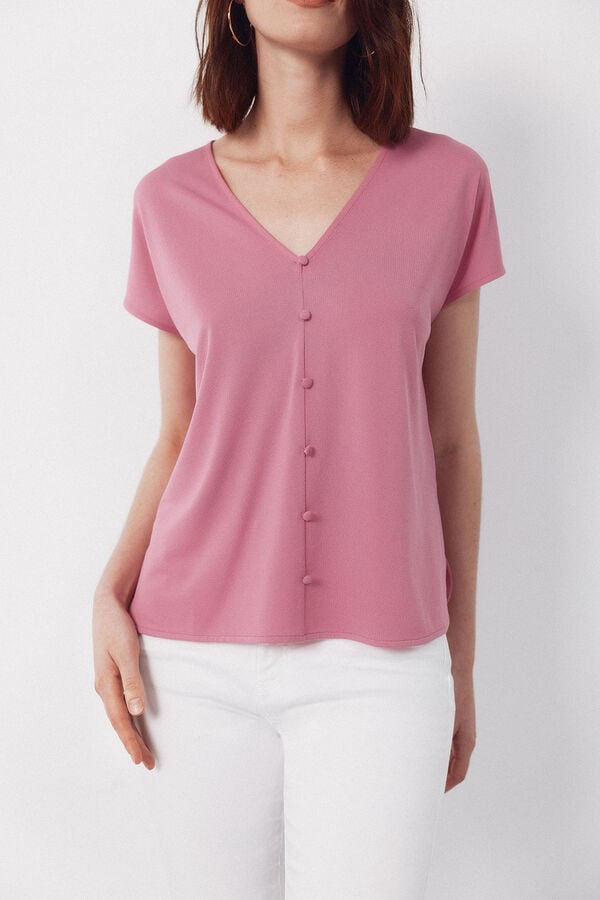 Cortefiel V- buttons neckline v Pink