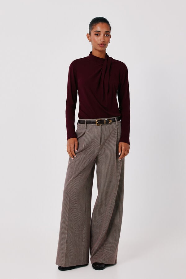 Cortefiel High neck pleated T-shirt Orange