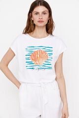 Cortefiel Printed sequin T-shirt White