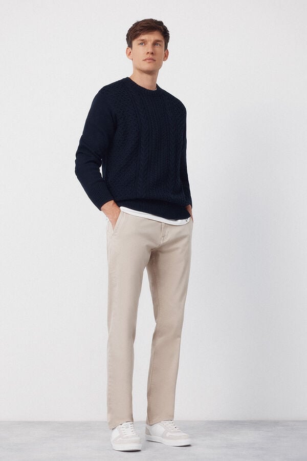 Cortefiel Cable knit round neck jersey-knit  Navy