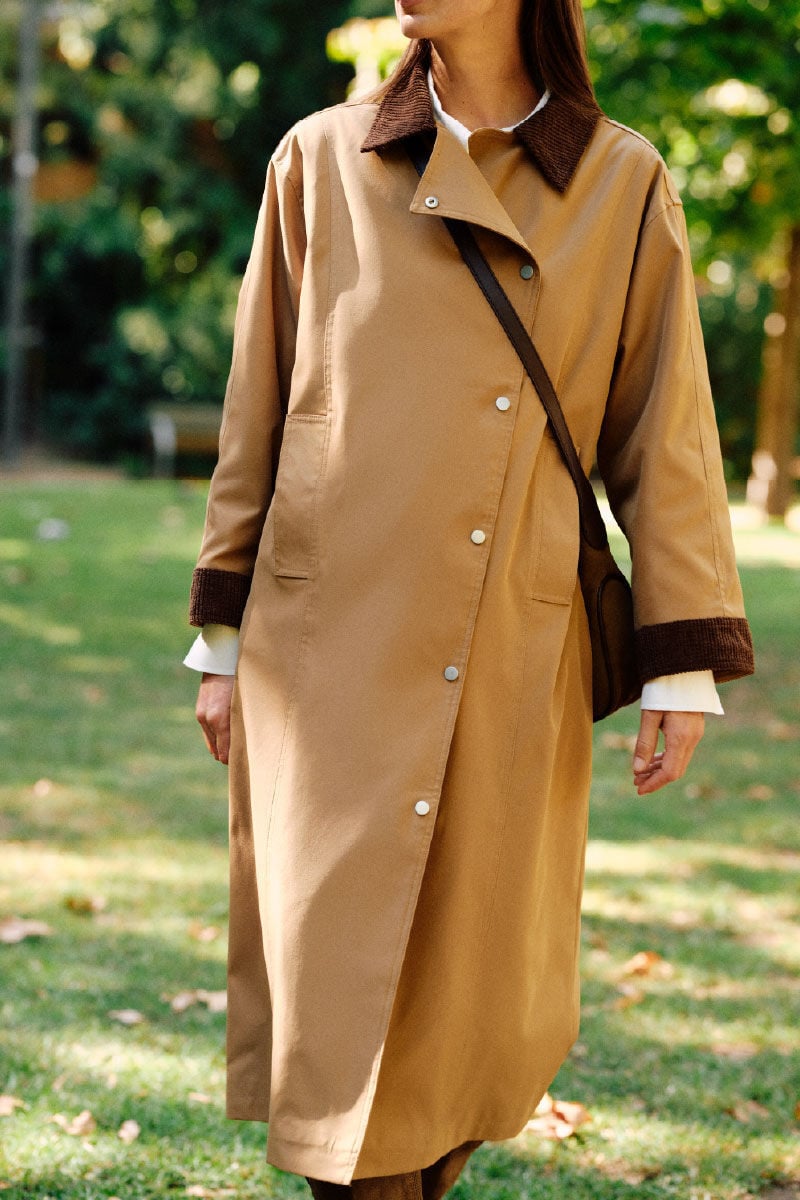 Cortefiel Long corduroy detail trench