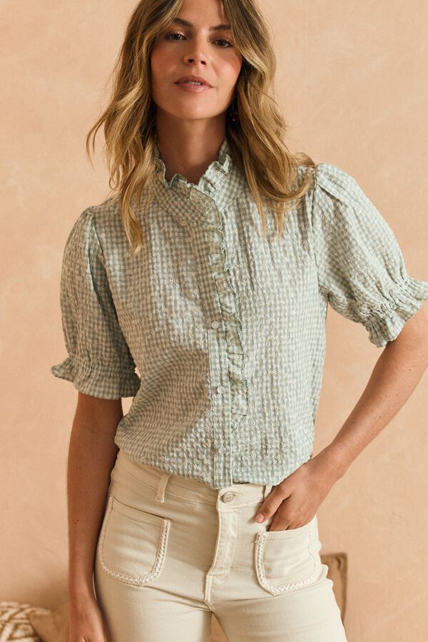 Pol&iacute;n Et Moi Blusa manga curta com folho menta Verde