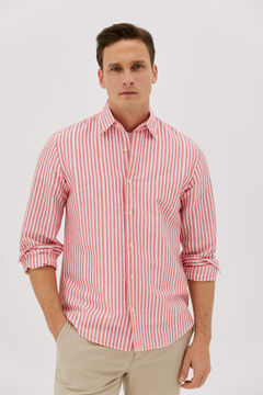 Cortefiel Striped linen shirt Maroon