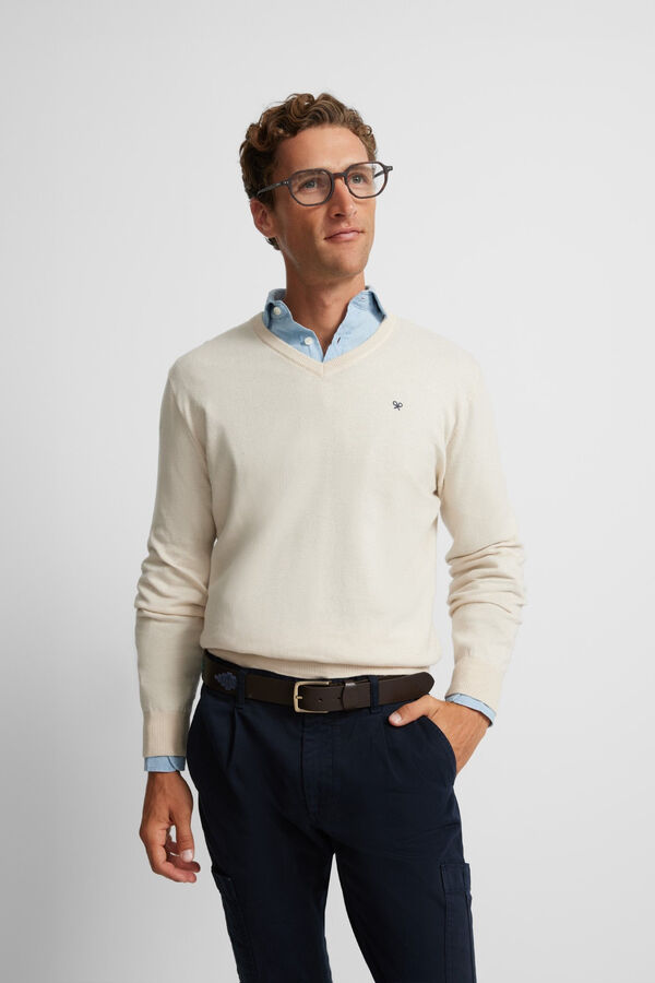 Silbon Plain V neck sweater Beige