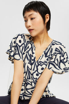 Cortefiel Printed blouse with slight sheen Ecru