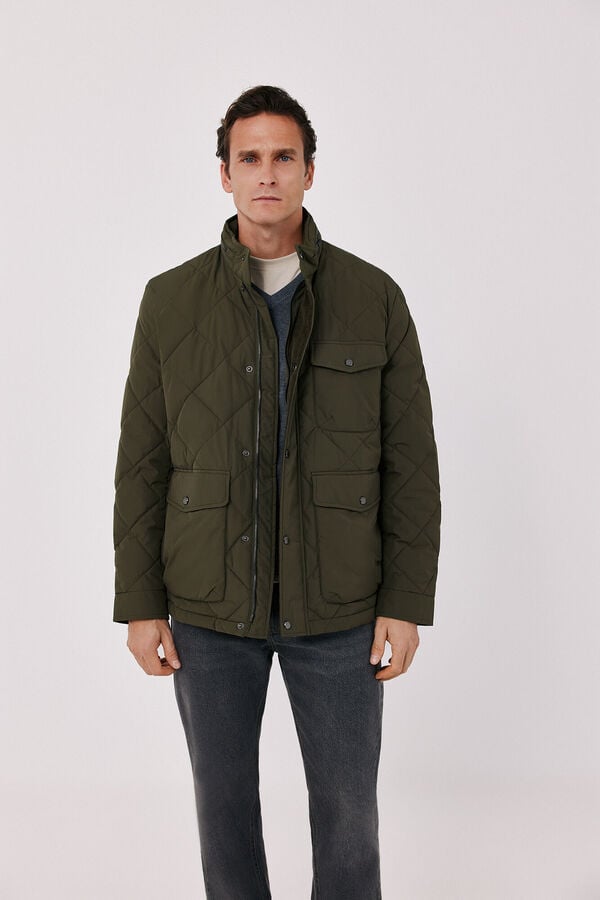 Cortefiel Diamond quilted field jacket Kaki