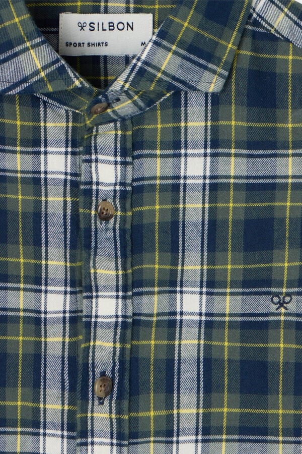 Silbon Camisa esportiva xadrez tartan bicolor Verde