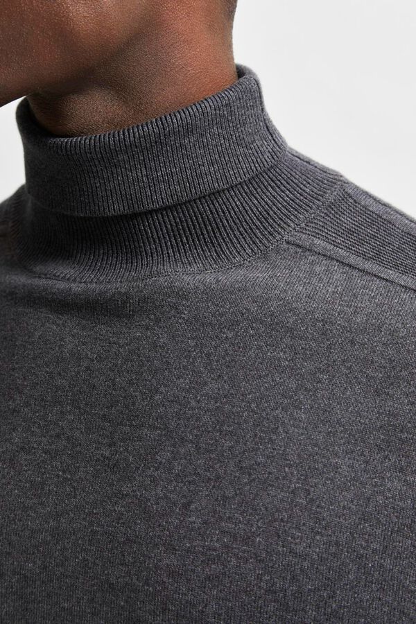 Selected Camisola gola alta em algod&atilde;o org&acirc;nico Cinzento