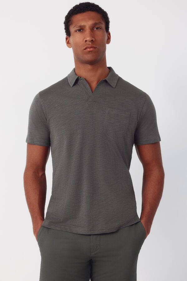 Cortefiel Plain slub polo shirt Kaki