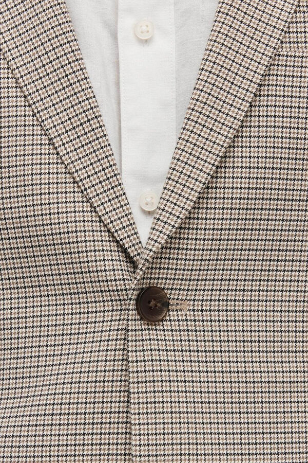 Cortefiel Slim fit small-checked suit jacket made with recycled materials Brown