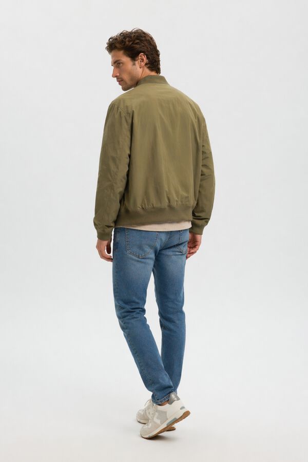 Selected Blus&atilde;o bomber para homem liso com fecho-&eacute;clair Verde