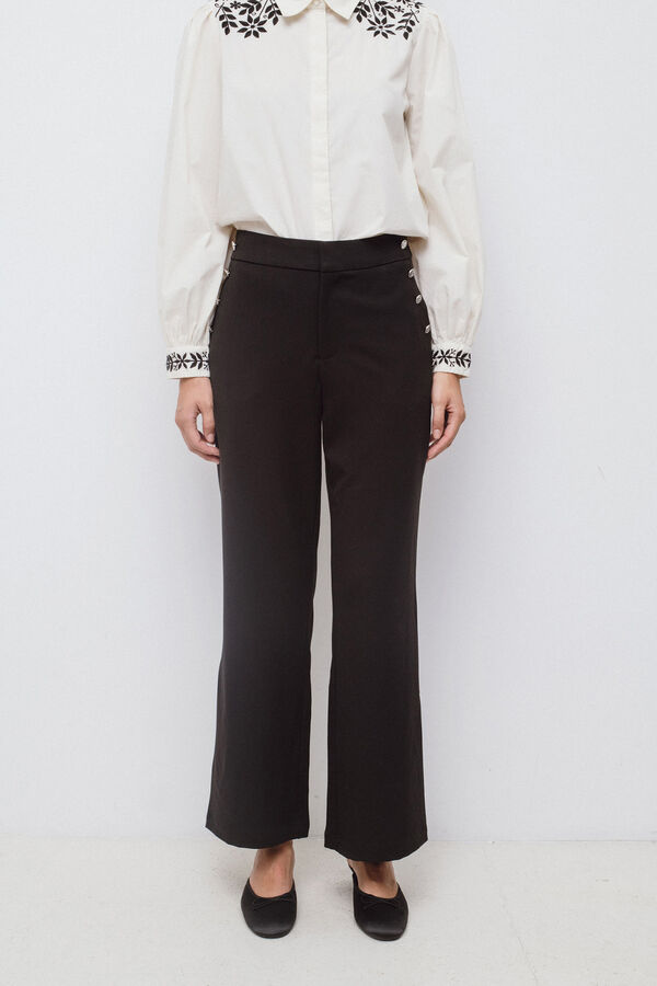 Vila Long trousers with side buttons Black