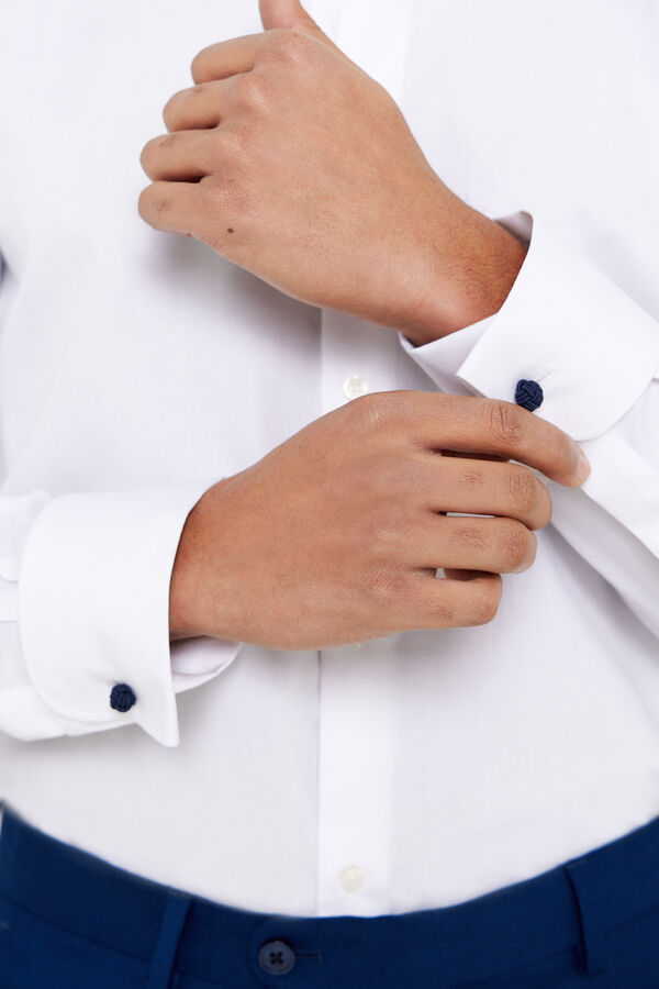 Cortefiel Plain easy-iron shirt with cufflinks White
