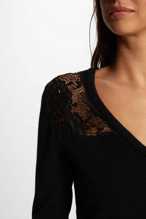 Cortefiel V- neckline and lace jersey Black