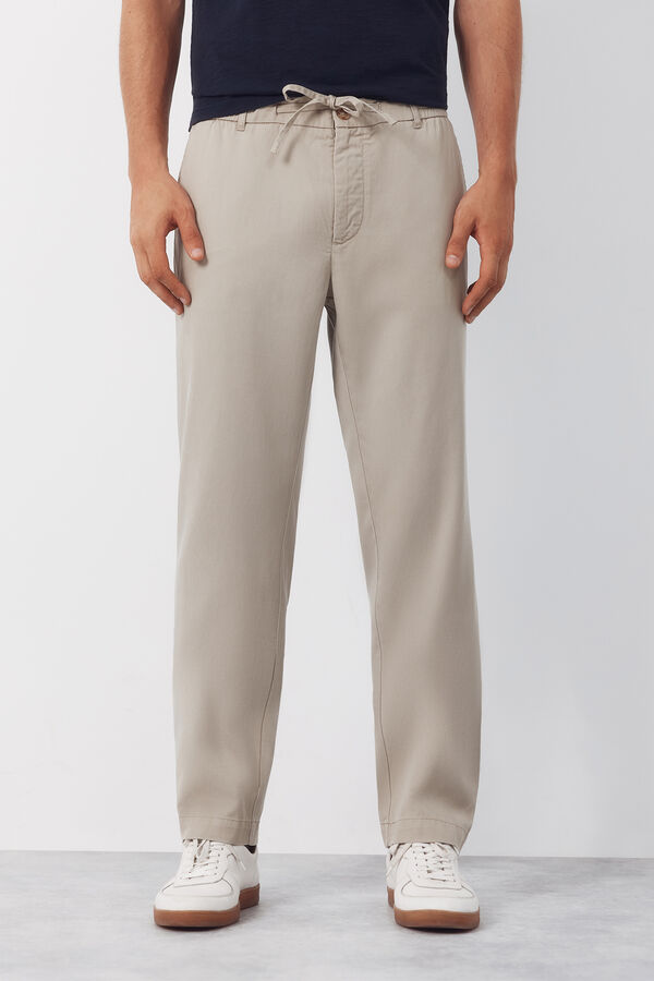 Cortefiel Tapered Tencel Cotton chinos Trousers Beige