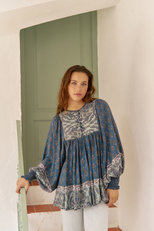 Jaase Blusa estampado Paloma Nico Azul